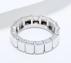 Lisa Freede x Silver Style Baguette Eternity Ring, Rhodium Plated Sterling Silver, Size 8