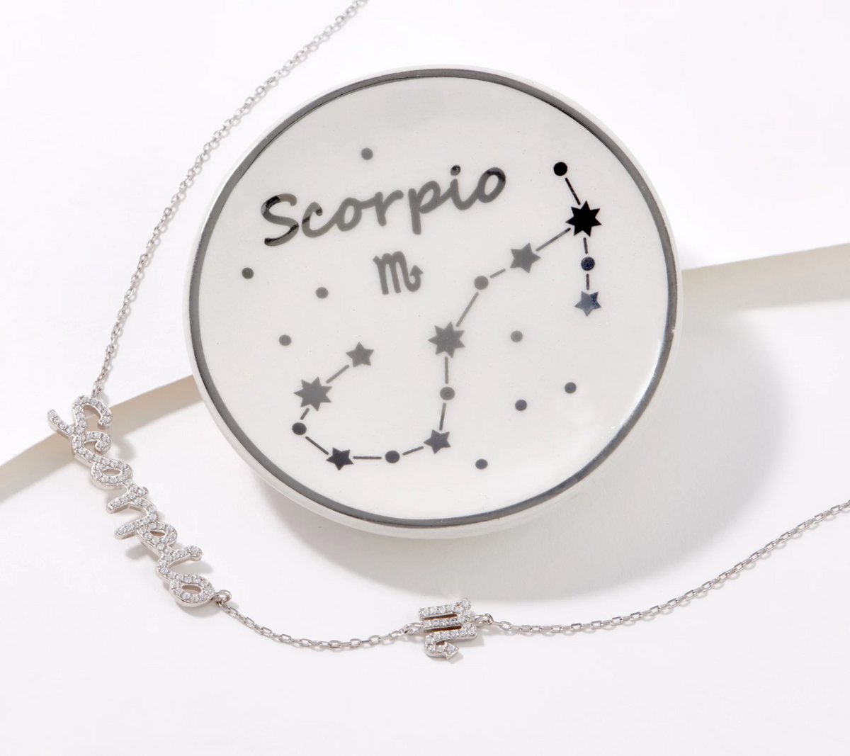 Diamonique Sterling Silver Zodiac "Scorpio" Necklace with Trinket Dish