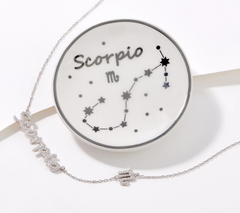 Diamonique Sterling Silver Zodiac "Scorpio" Necklace with Trinket Dish
