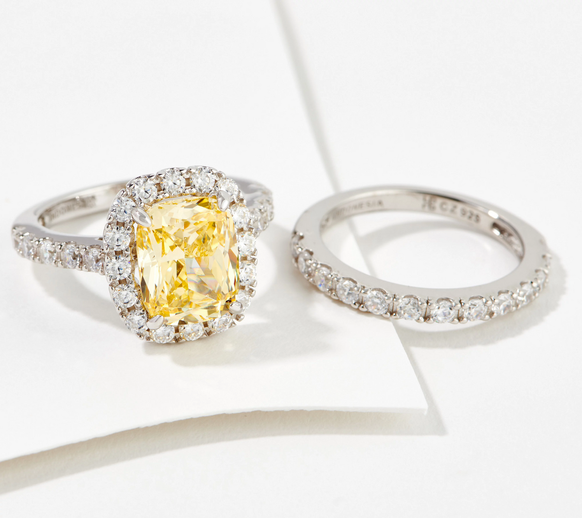 Diamonique Canary Yellow Diamond Rhodium-plated Sterling Silver Ring Set Size 6