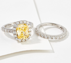 Diamonique Canary Yellow Diamond Rhodium-plated Sterling Silver Ring Set Size 6