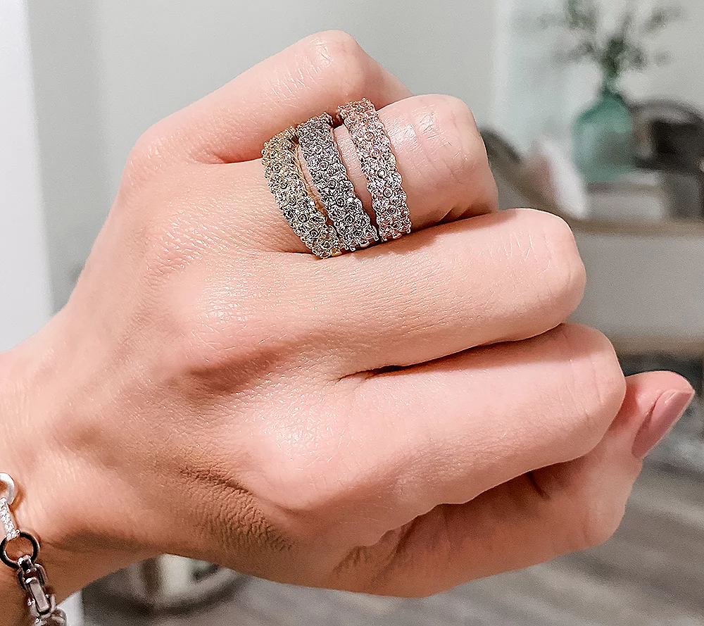 Diamonique 35th Anniversary 35 Stone Band Gold-Over SS Ring Size 6
