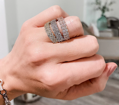 Diamonique 35th Anniversary 35 Stone Band Gold-Over SS Ring Size 6
