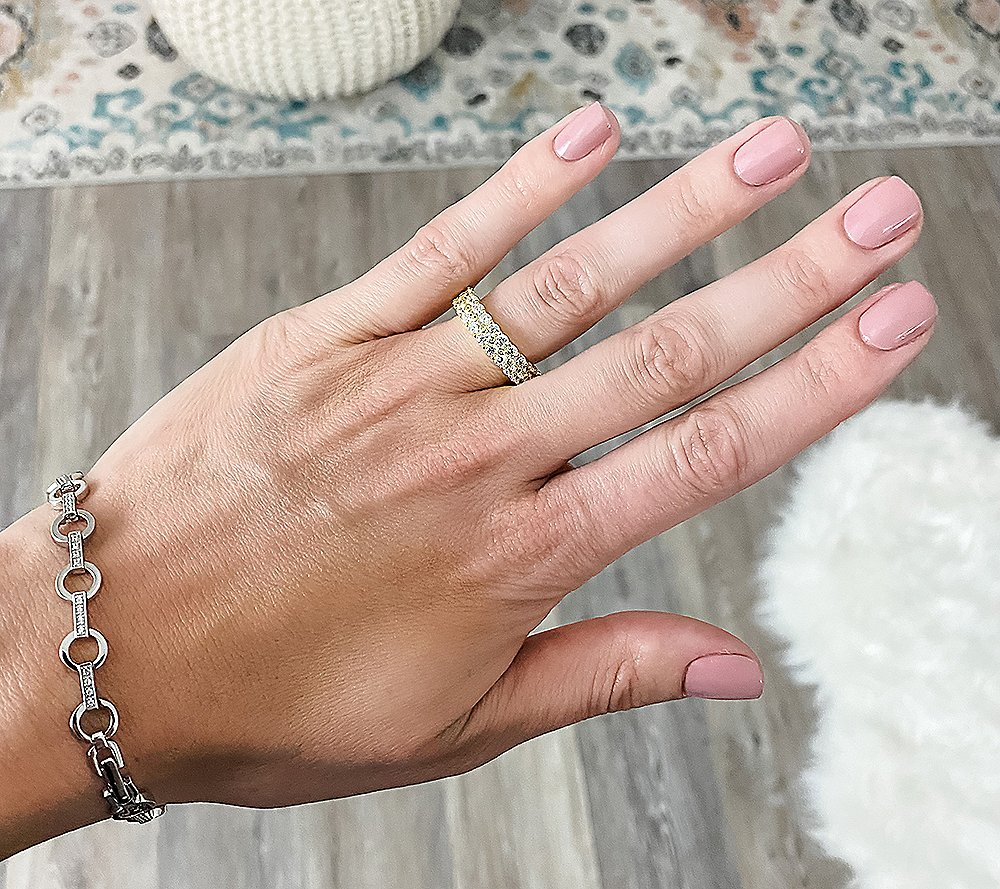 Diamonique 35th Anniversary 35 Stone Band Gold-Over SS Ring Size 6