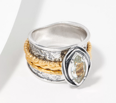 Or Paz Sterling Silver Marquise Prasiolite Two-Tone Spinner Ring Size 6