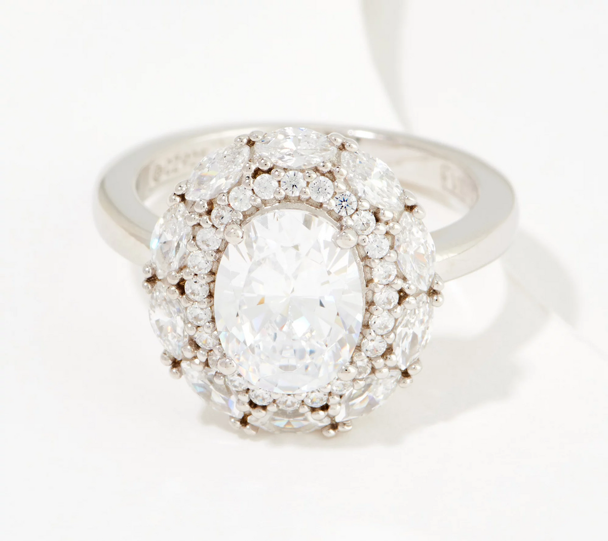 Diamonique 35th Anniversary Double Halo Plarinum-Clad SS Ring Size 8