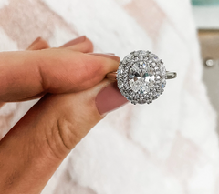 Diamonique 35th Anniversary Double Halo Plarinum-Clad SS Ring Size 8