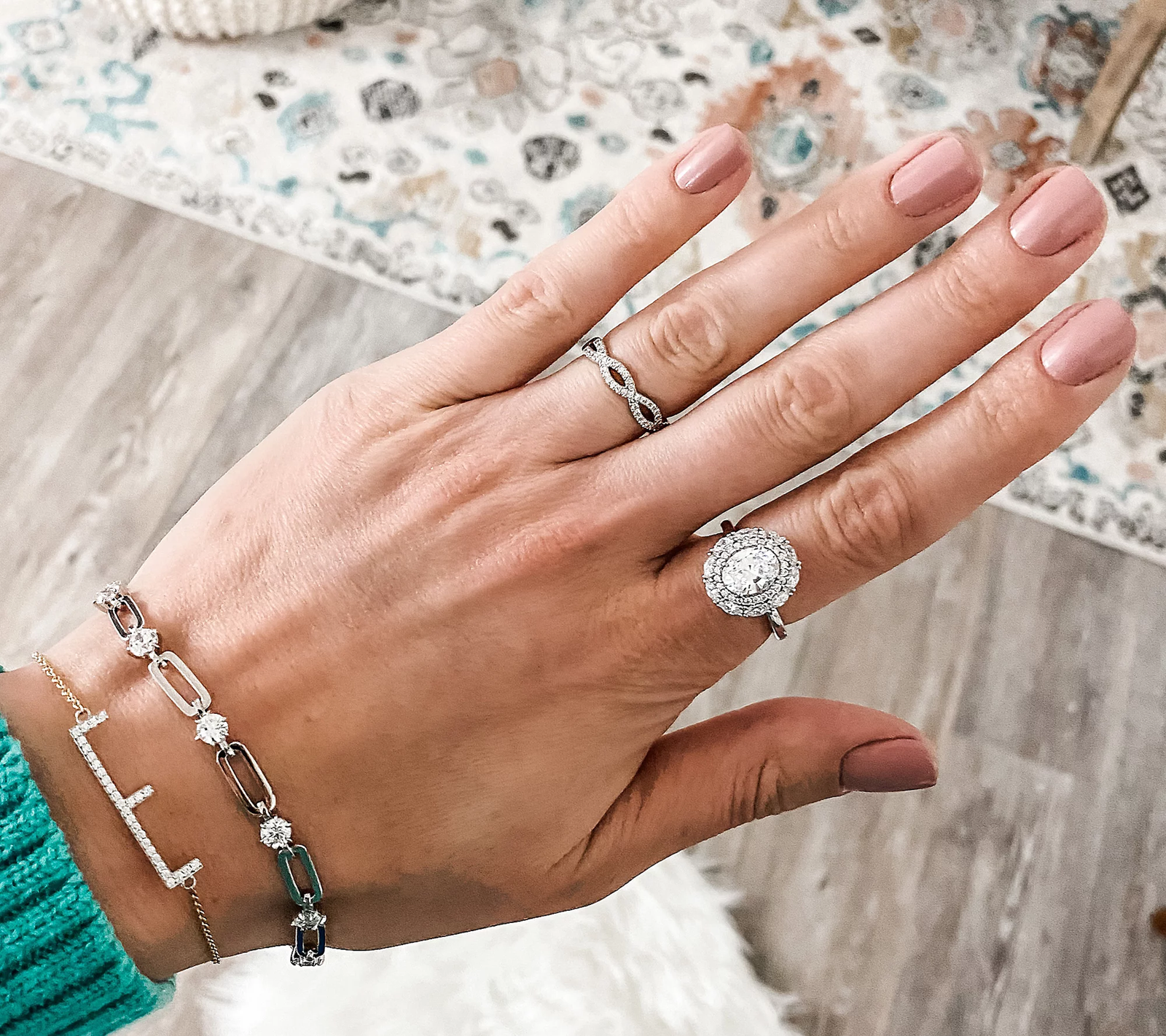 Diamonique 35th Anniversary Double Halo Plarinum-Clad SS Ring Size 8