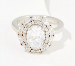 Diamonique 35th Anniversary Double Halo Plarinum-Clad SS Ring Size 8