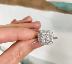 Diamonique 35th Anniversary Double Halo Cushion Cut Ring Sterling Silver, Size 6