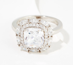 Diamonique 35th Anniversary Double Halo Cushion Cut Ring Sterling Silver, Size 6