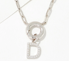 Diamonique Sterling Silver Pave Initial "D" Drop Paperclip Necklace. 18"