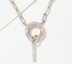 Diamonique Sterling Silver Pave Initial "I" Drop Paperclip Necklace. 18"