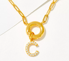 Diamonique Goldclad Sterling Silver "C" Initial Pave Drop Necklace 18"