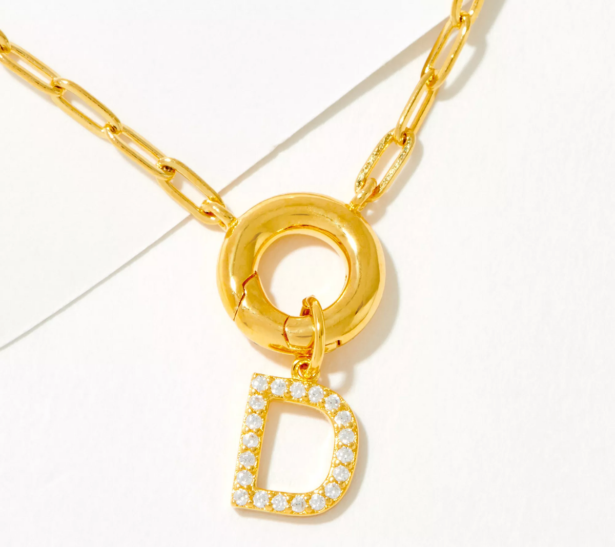 Diamonique Goldclad Sterling Silver "D" Initial Pave Drop Necklace 18"