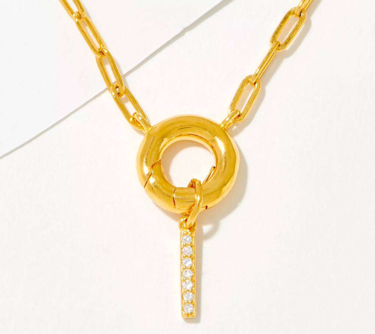 Diamonique Goldclad Sterling Silver "I" Initial Pave Drop Necklace 18"