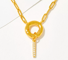 Diamonique Goldclad Sterling Silver "I" Initial Pave Drop Necklace 18"