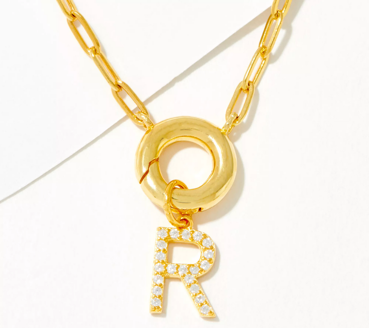 Diamonique Goldclad Sterling Silver "R" Initial Pave Drop Necklace 18"