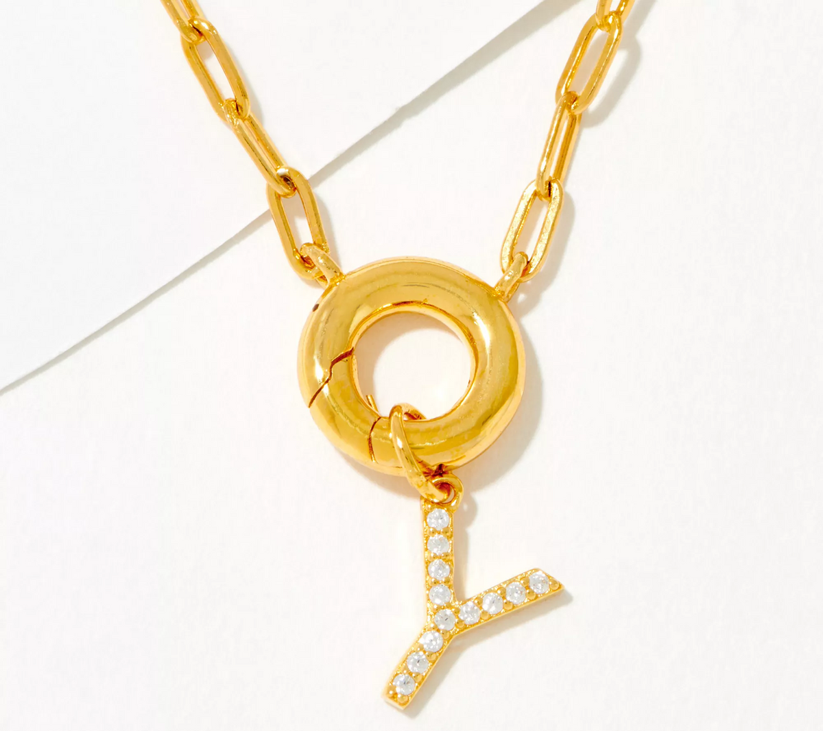 Diamonique Goldclad Sterling Silver "Y" Initial Pave Drop Necklace 18"