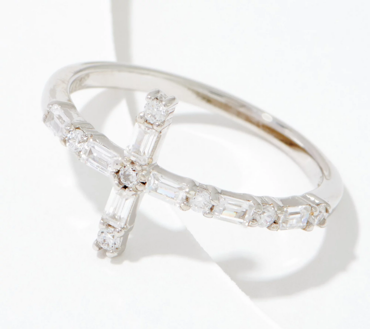 Diamonique x Courtney Khondabi Sterling Silver Round & Baguette Cross Ring, Size 10