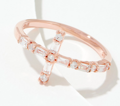 Diamonique x Courtney Khondabi Round and Baguette Cross Ring, Rosetone SS, Size 7