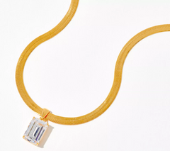 Diamonique Herringbone Pendant Necklace, 14K gold-plated sterling silver