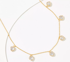 Diamonique 14K Plated Clear-Heart Dangle Necklace