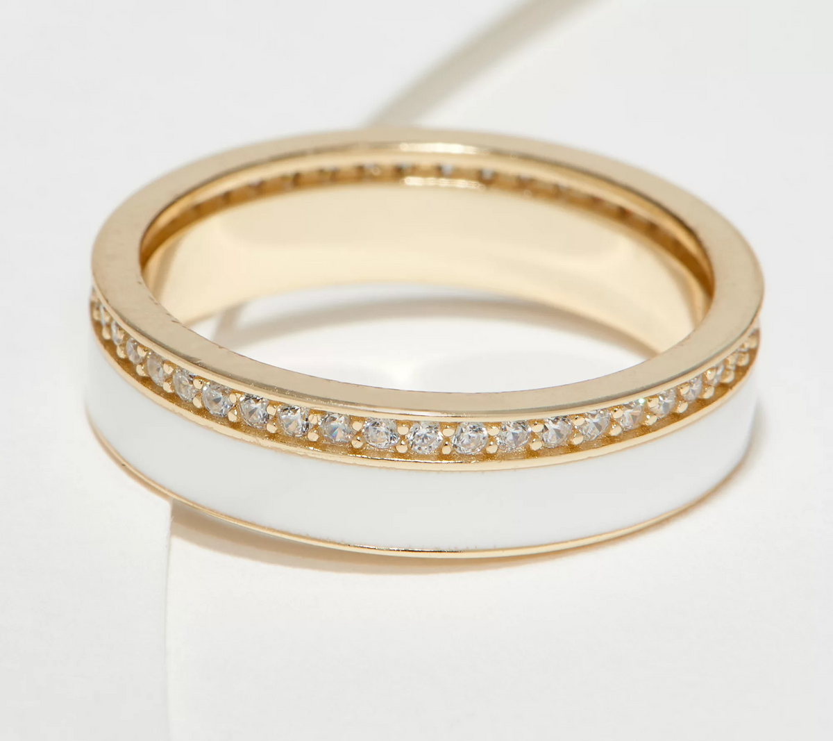 Diamonique Goldclad Sterling Silver White Enamel CZ Band Ring Size 9