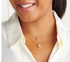Diamonique x Amy Stran Layered Bezel Set Solitaire Necklace, 14K GoldClad Sterling Silver