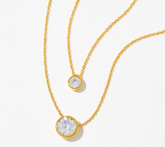 Diamonique x Amy Stran Layered Bezel Set Solitaire Necklace, 14K GoldClad Sterling Silver