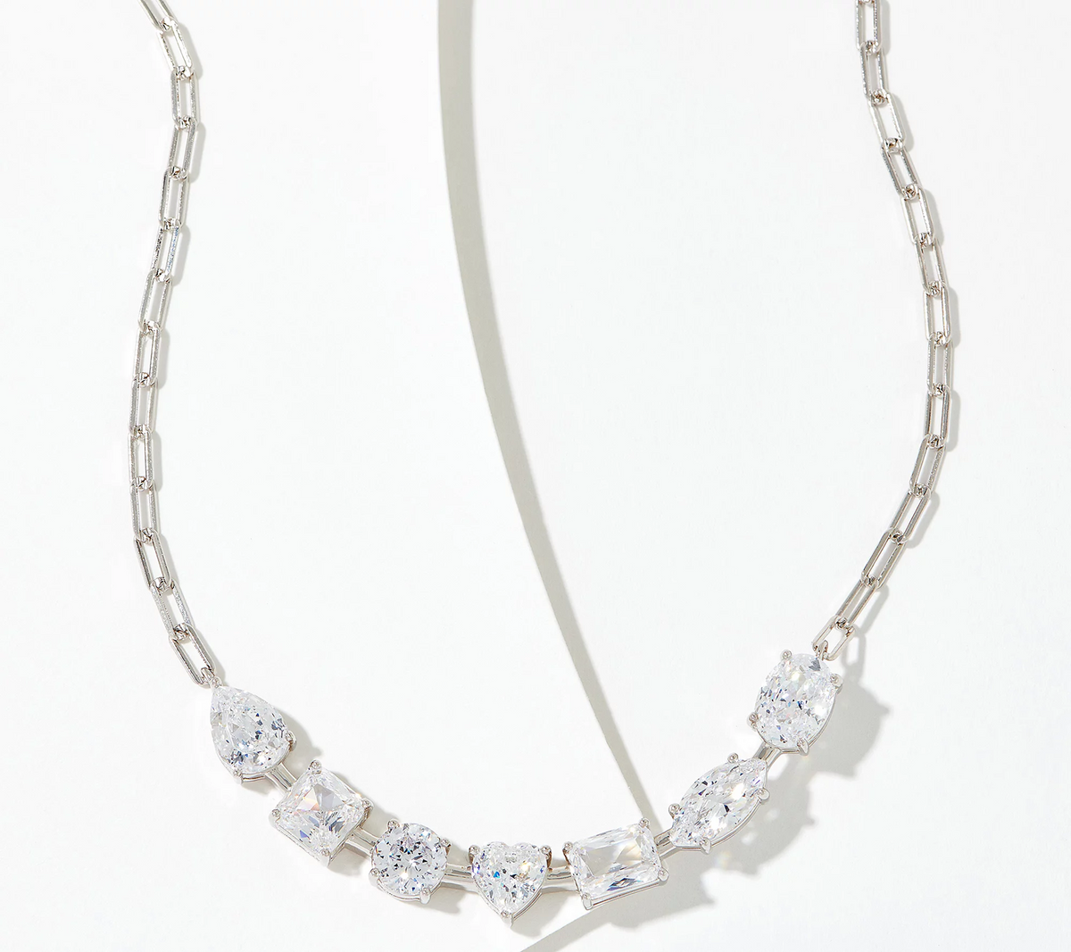 Diamonique 100 Facet Multi-Cut Paperclip Sterling Silver Necklace