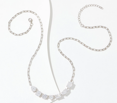 Diamonique 100 Facet Multi-Cut Paperclip Sterling Silver Necklace