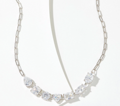 Diamonique 100 Facet Multi-Cut Paperclip Sterling Silver Necklace