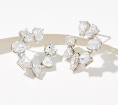 Diamonique 100 Facet Multi-cut Front Facing Hoops, Sterling Silver