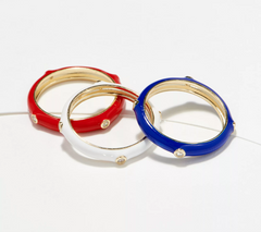 Diamonique Set of 3 Red, White and Blue Enamel Band Rings, Sterling Silver, Size 5