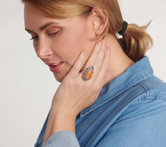 American West Sterling Silver Pear Shape Orange Spine Ring Size 7