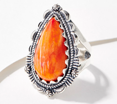 American West Sterling Silver Pear Shape Orange Spine Ring Size 7