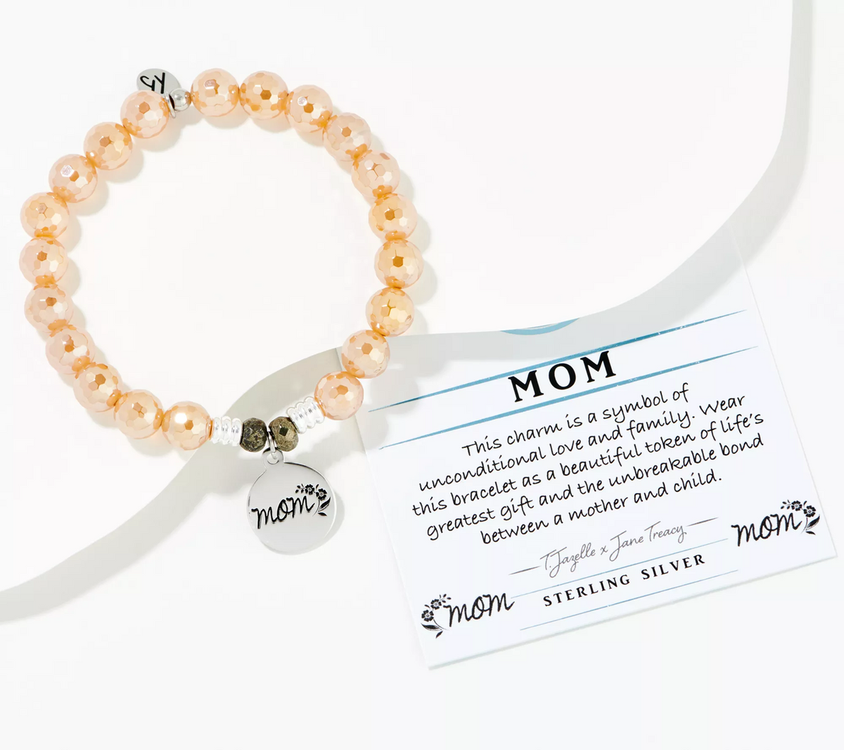 T.Jazelle Gemstone Sterling Silver Mom Charm Bracelet, Avg/Large