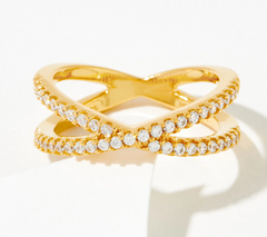 Diamonique Gold-Over Sterling Silver Round Cut Pave Crossover Ring Size 6