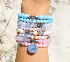T. Jazelle White Agate Beaded SS Cross Charm Bracelet & Stacker Set Small/Avg