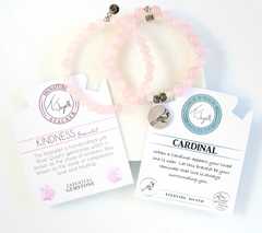 T. Jazelle Rose Quartz Beaded SS Cardinal Charm Bracelet & Stacker Set Avg/Large