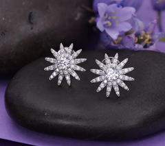 Diamonique x Kathy Levine Sterling Silver Starburst Pave Stud Earrings