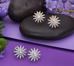 Diamonique x Kathy Levine Sterling Silver Starburst Pave Stud Earrings
