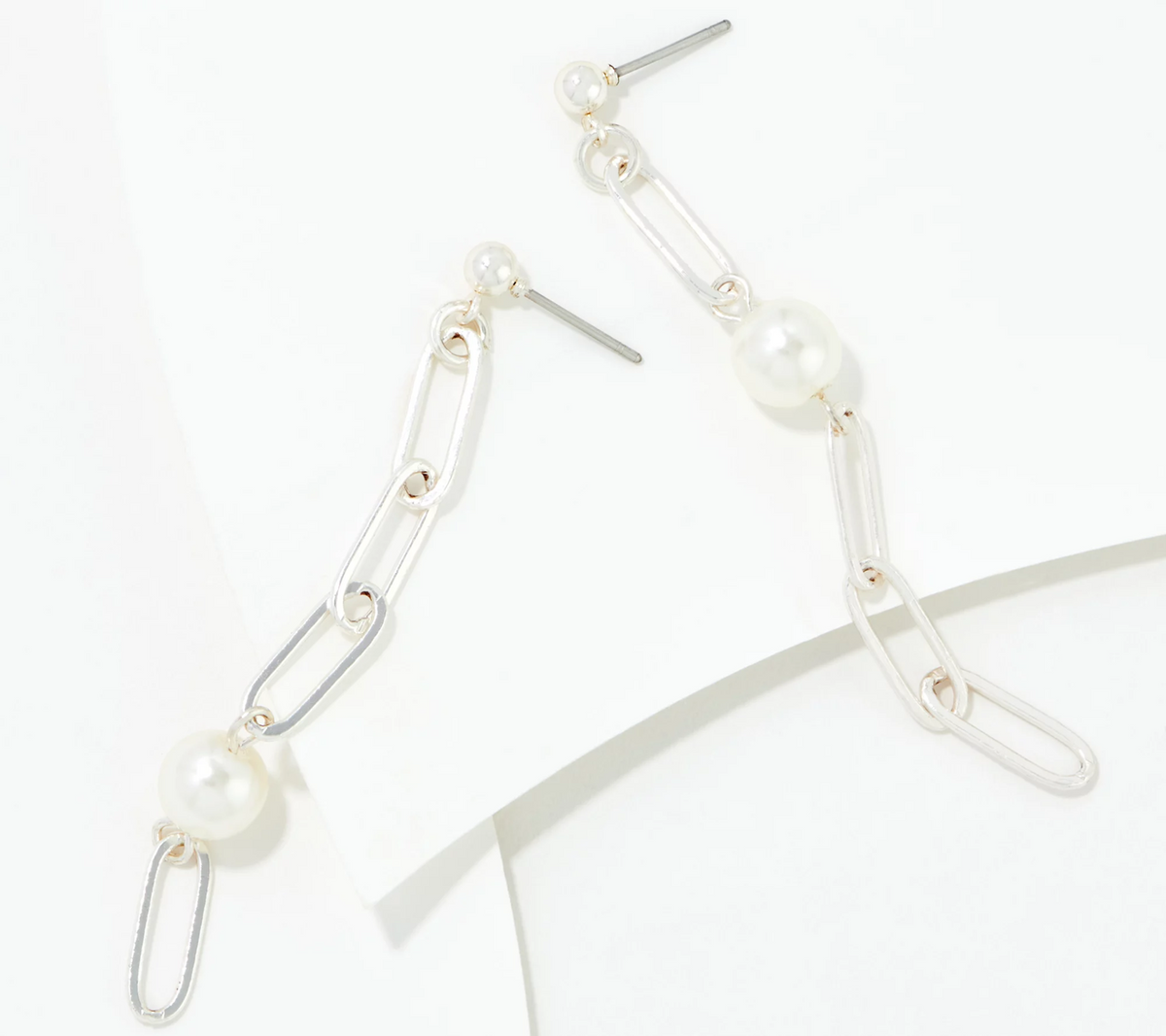 True Lovelies Silvertone Glass Pearl Linear Chain Earrings