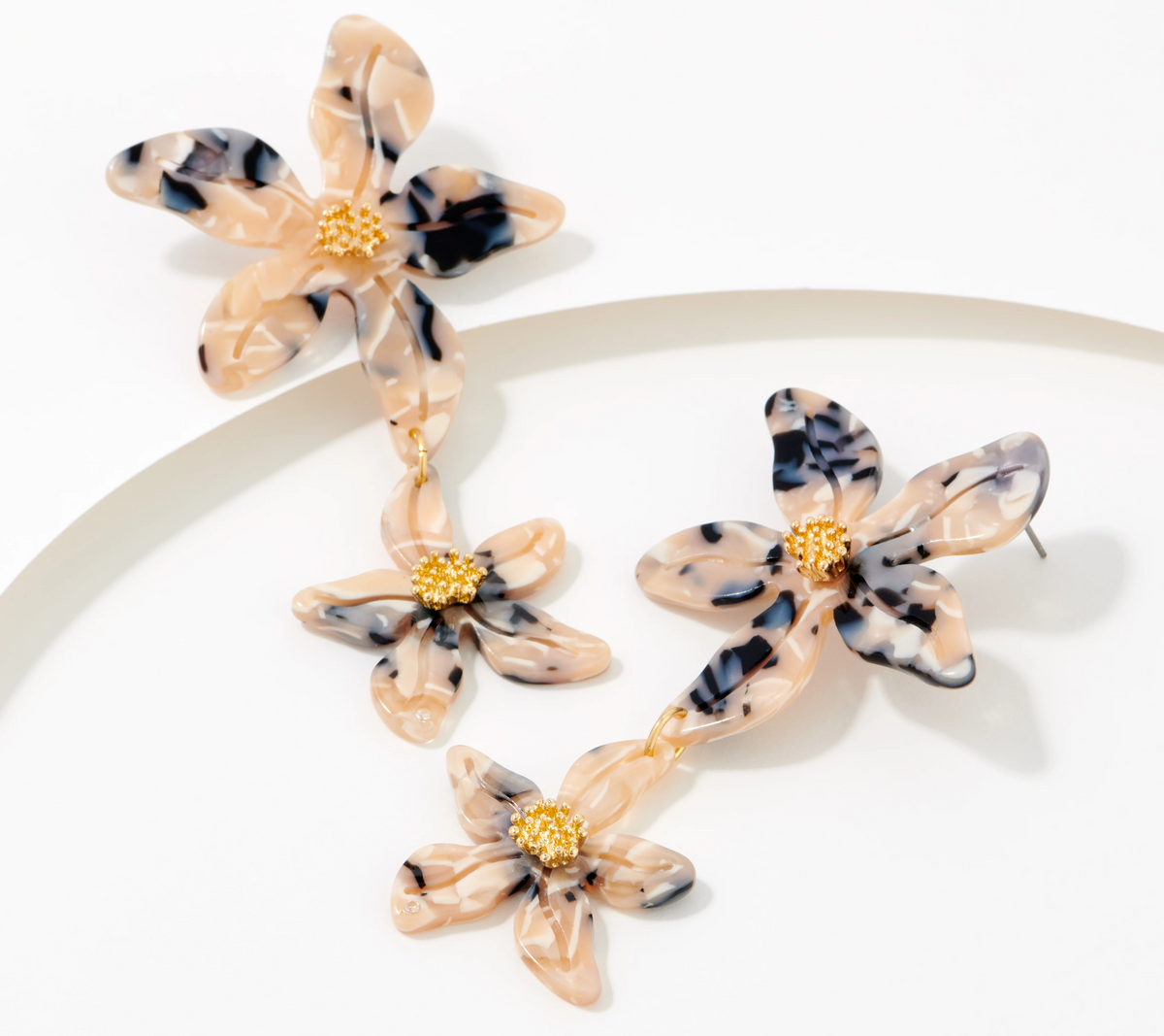 True Lovelies Goldtone Steel Ivory Tortoise Resin Flower Post Earrings
