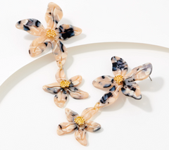 True Lovelies Goldtone Steel Ivory Tortoise Resin Flower Post Earrings