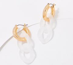 True Lovelies white Double Resin Link Goldtone Hoop Earrings