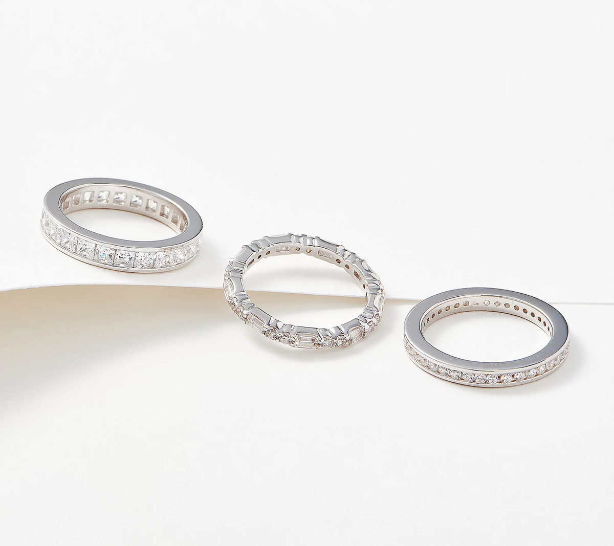 Diamonique 35th Anniversary Rhodium-Plated Sterling Silver Set of 3 Stack Rings Size 6
