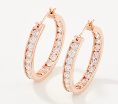 Diamonique Rose-Over SS Round Cut Channel Set 1" Hoops
