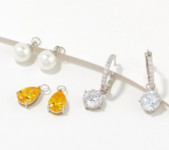Diamonique Sterling Silver Interchangeable Dangle Hoop Earrings